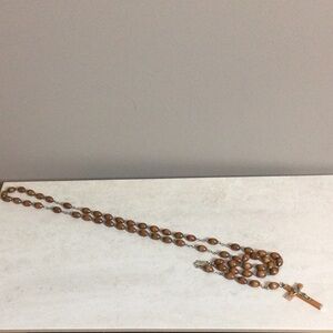 Wooden bead with silver chain rosary